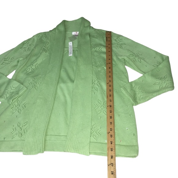 NEW Quacker Factory Snowflake Lime Green Mock 2PC Cardigan Sweater Womens Large - Picture 4 of 15